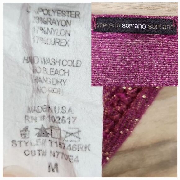 🔺️Soprano Wine & Metallic Gold Batwing Blouse Medium - Picture 11 of 12